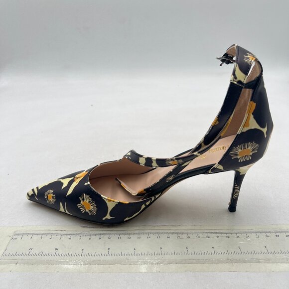Milooey shoes Black and Yellow Floral Print Pointed Toe Strappy High Heels Pumps - Picture 2 of 8